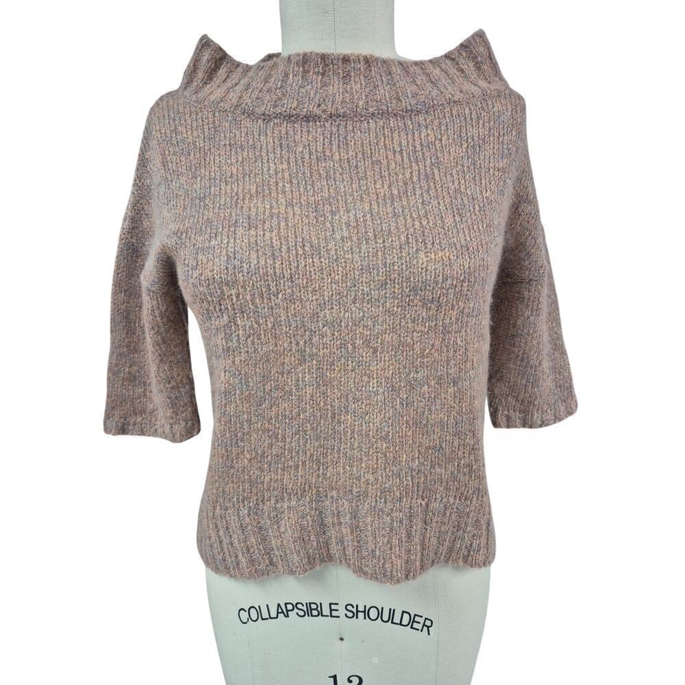 LOFT M Lightweight Heathered Neutral Beige Half Sleeve Mohair Blend Sweater